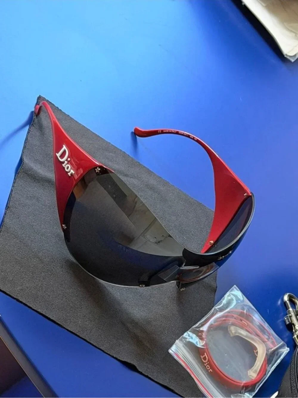Dior Sunglasses Red Shield Shape Eyewear